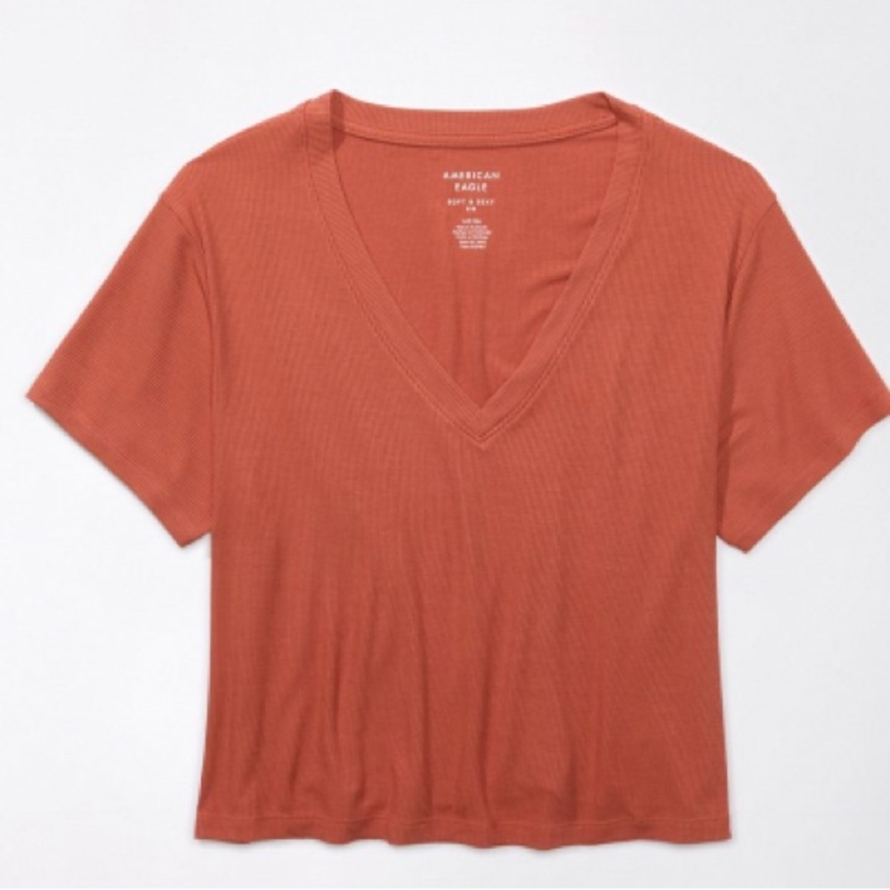 American Eagle Outfitters Women's Rust V-Neck Top